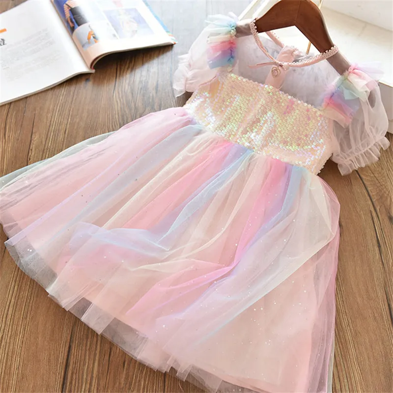 3-8 Years Kids Dress for Girls Party Dress Navy Blue Children Clothing Shiny Sequins Princess Pageant Frock Birthday Costume