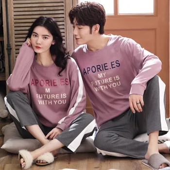 

Tong Sleep Couple Pajamas Female Autumn Combed Cotton Cartoon Long Sleeve Trend Leisure Tops Men's Winter Suit
