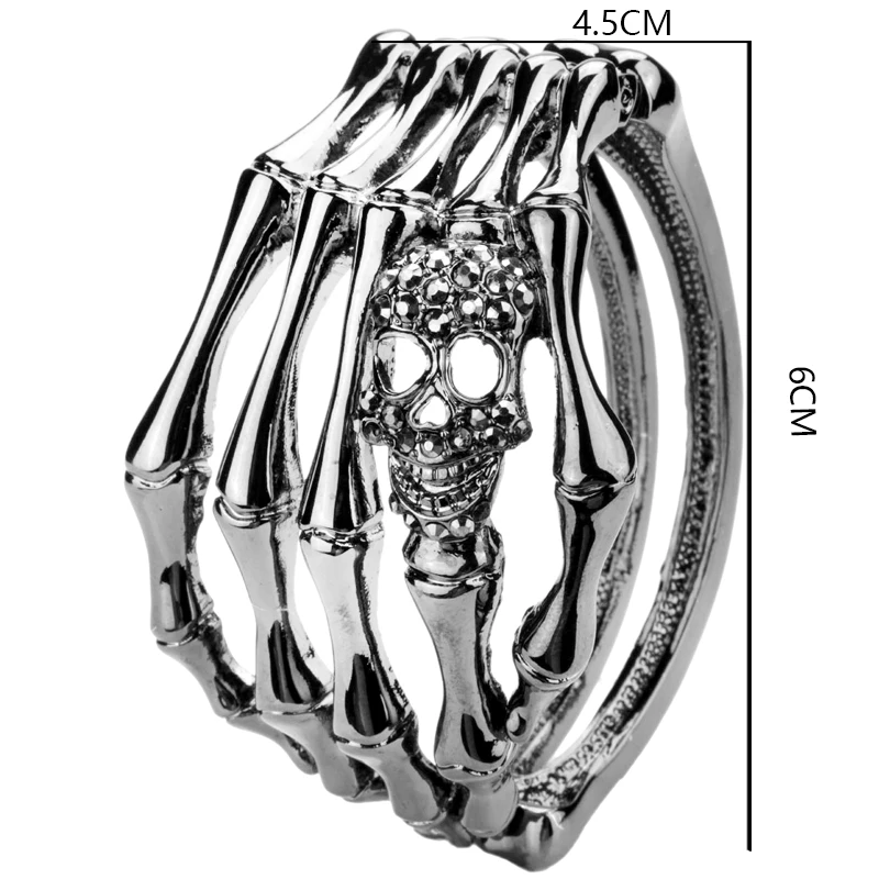 YACQ Skull Skeleton Hand Bracelet Bangle Biker Gothic Jewelry Gifts Women Her Girlfriend Antique Silver Color D08 Dropshipping 2