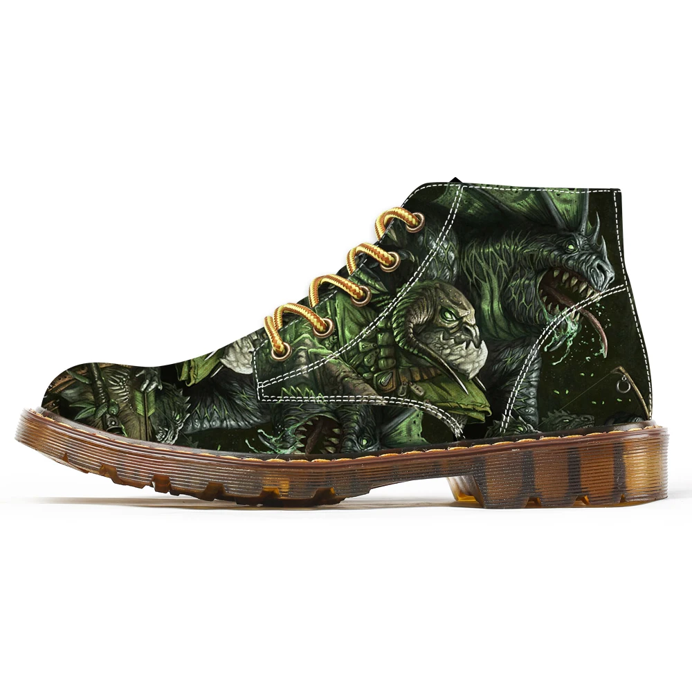 

2019 New Style Men's Fashion Boots Unique Print Design Custom Shoes for Male Plus Size Ankle Boots Motorcycle Combat Boots Skull