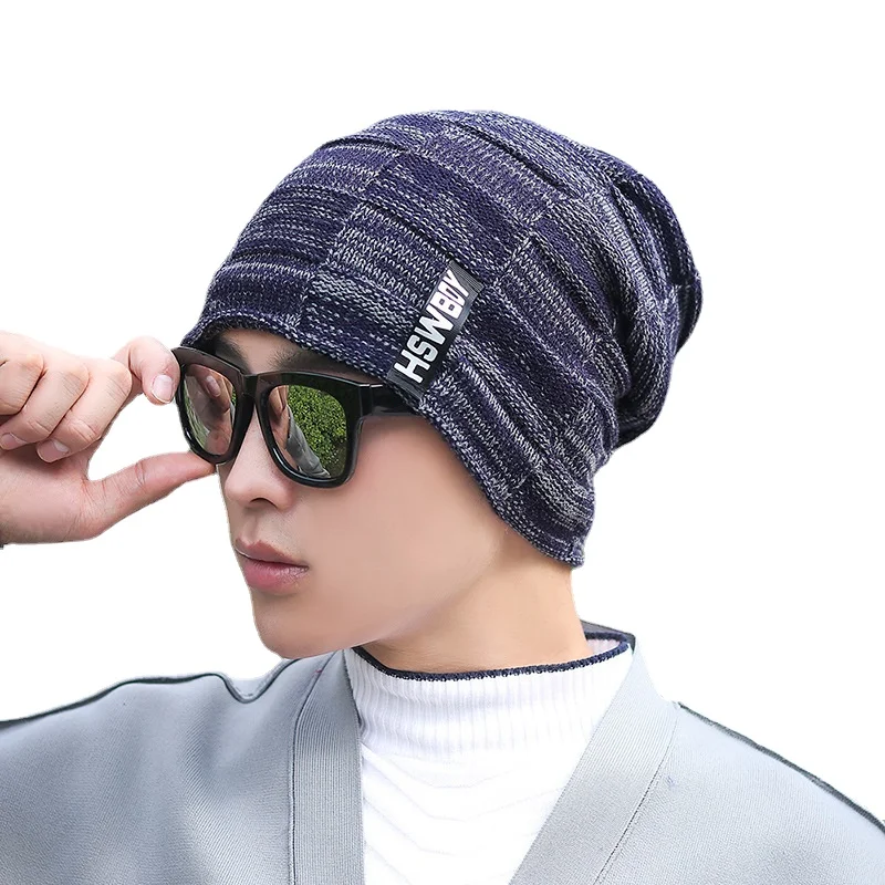 

Зимние шапки для мужчин, шерстяная плюшевая теплая вязаная шапка, мужские шапки, уличная Толстая Спортивная велосипедная шапка, оптовая продажа, Мужская Шапка-бини