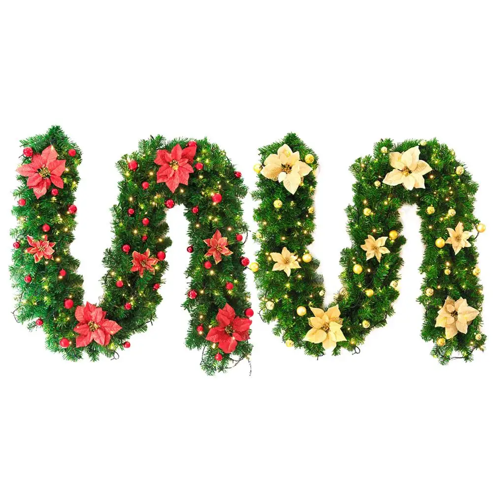 

2.7m Artificial Green Christmas Garland Wreath Xmas Party Decor Christmas Tree Rattan door Hanging Ornament for Kids