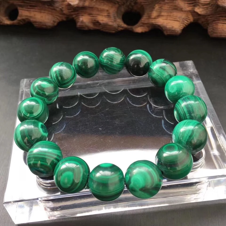 Natural Newly Green Malachite Chrysocolla Bracelets Woman Men Stretch Crystal Big Round Beads Bracelet 14mm AAAAA