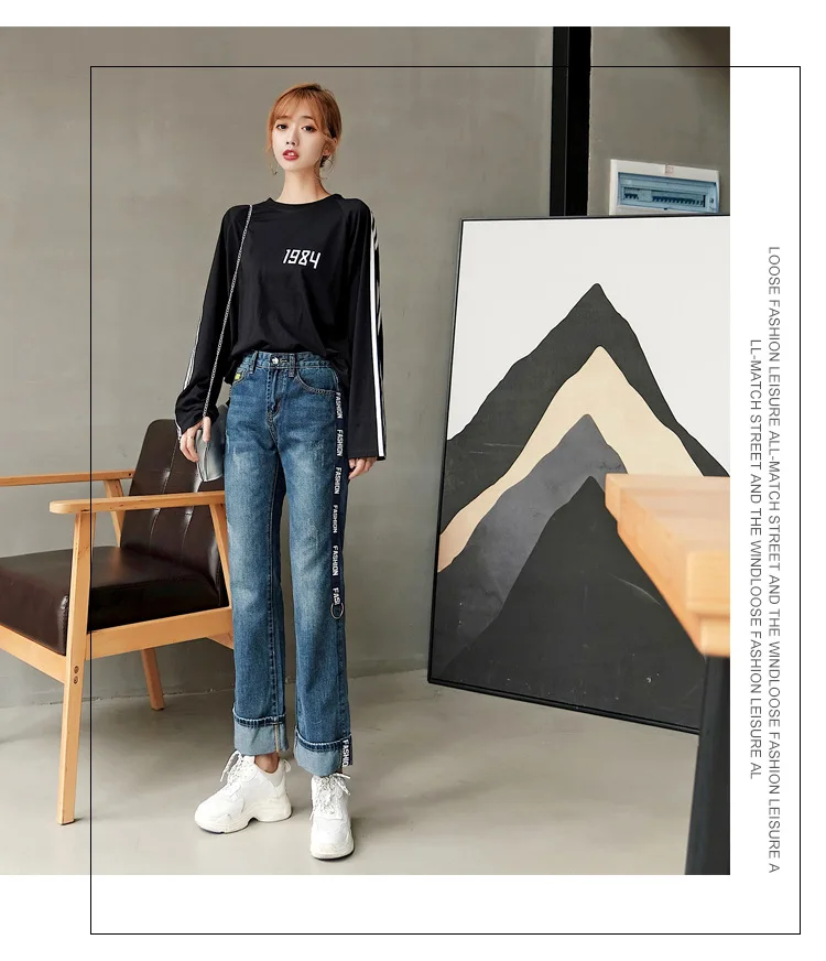 High Waist Plus Size Boyfriend Jeans for Women mom jeans cintura alta vintage Full Length Denim Jeans Pants