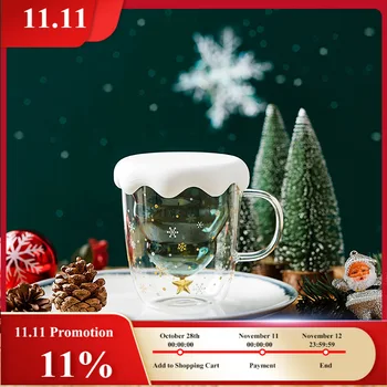 

Creative 3D Transparent Double Anti-Scalding Glass Christmas Tree Star Cup Coffee Cup Milk Juice Cup Children's Christmas Gift