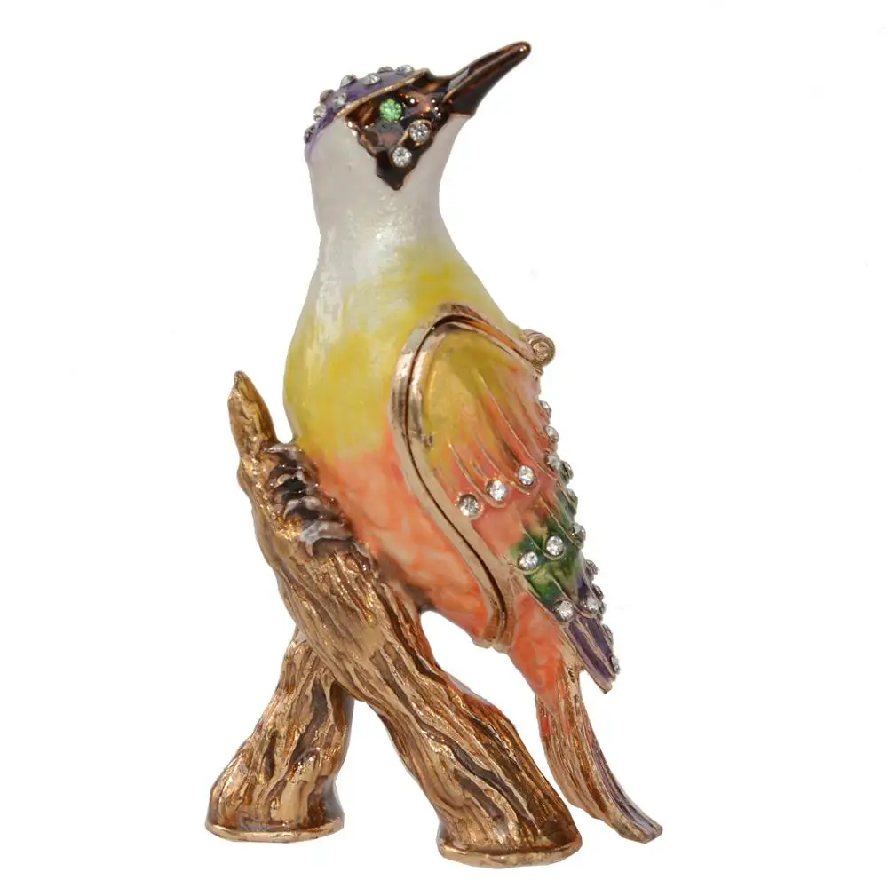 Woodpecker Bird Trinket Box, Crystals Bejeweled Jewelry Holder, Birthday Present