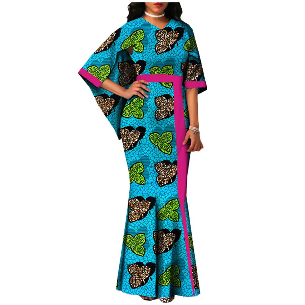 Анкара принт африканские платья для женщин AFRIPRIDE портной хлопок рукава накидки женские макси платья A722553 - Цвет: 471J