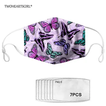 

Twoheartsgirl Butterfly Print Face Mask for Women Washable Kids Girls Mouth Masks with Activated Cartbon Filter Mascaras