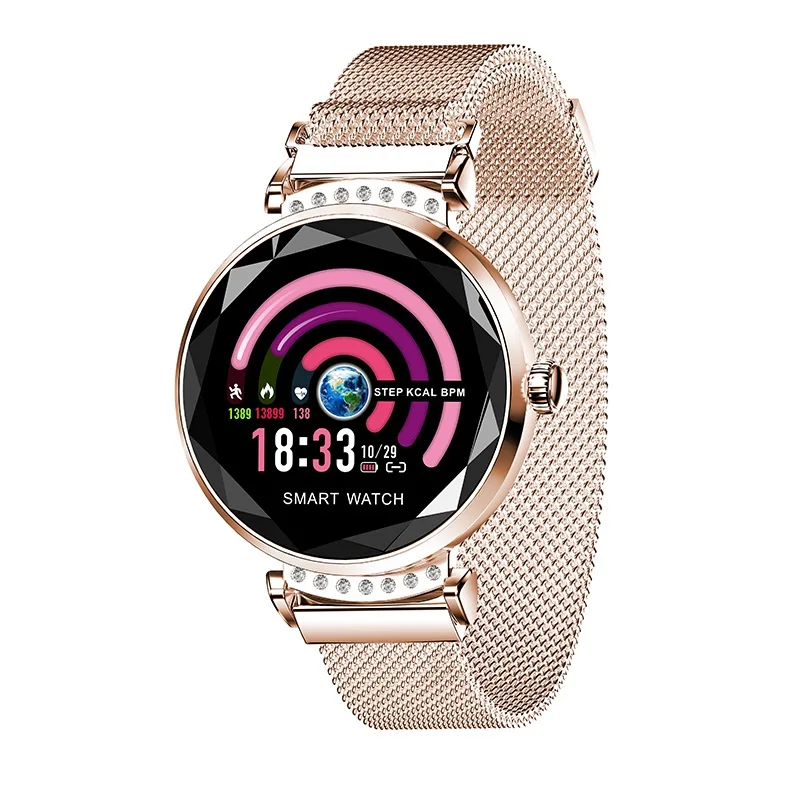 gold Новейшая мода H2 Smartwatch для женщин 3D алмазное стекло Пульс кровяное давление монитор сна лучший подарок браслет для смарт-часов - Цвет: gold