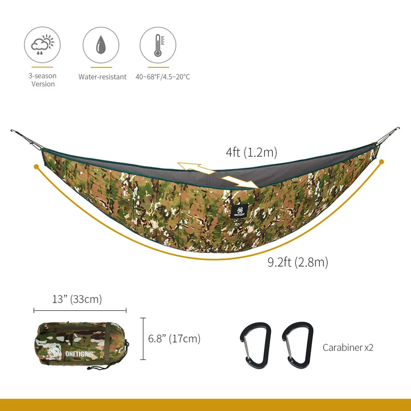 OneTigris Full Length Hammock Underquilts 3 Season 41 F-68 F/5 C-20 C HIDEOUT Under-Quilt Camping Hiking camping hammock underquilt
