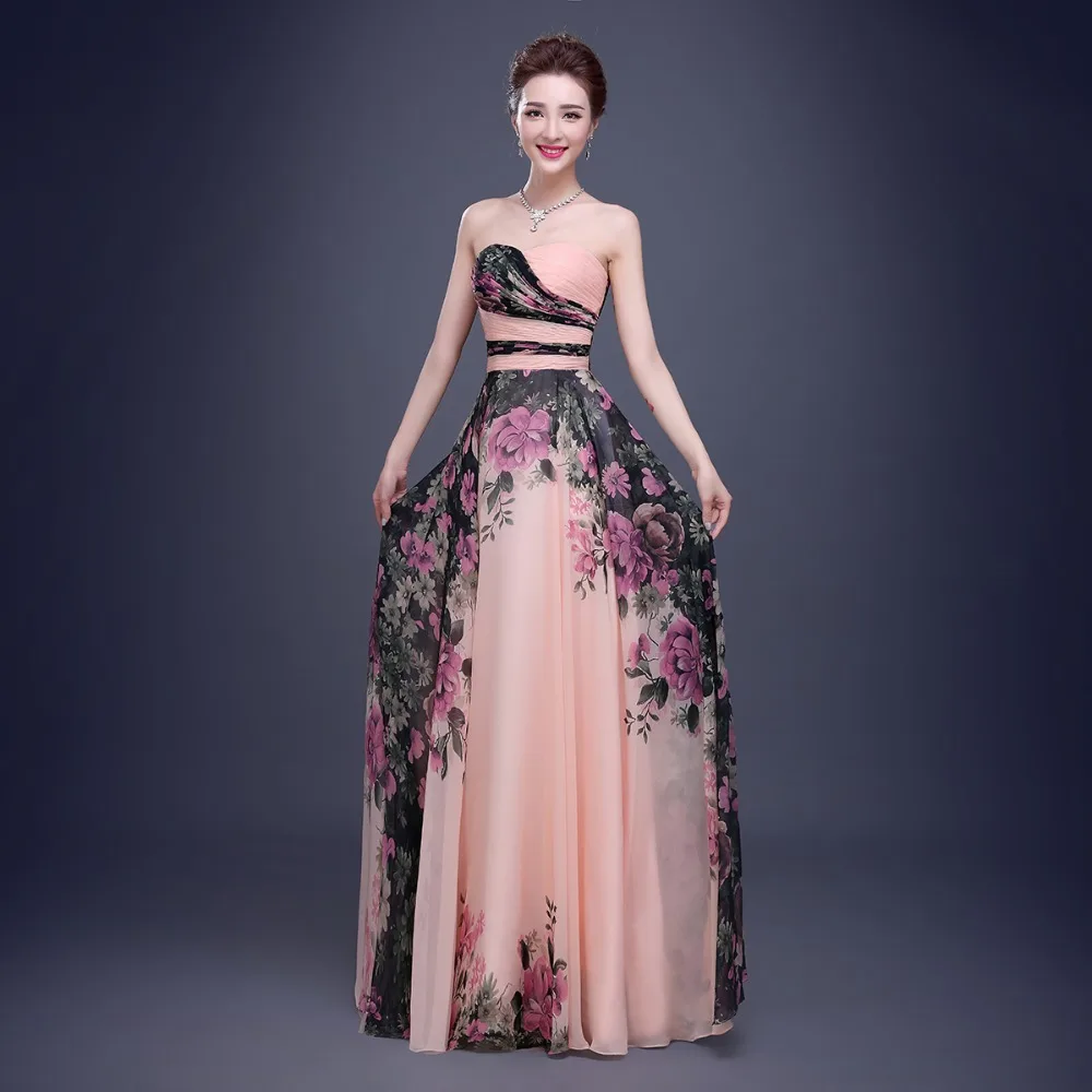 Chiffon Evening Dress Party Gown Floral Printed Short Evening Dress 2022 Robe De Soiree pink ball gown