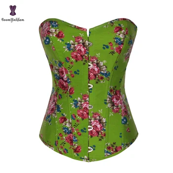 

Fashion Vintage Overbust Corset Daisy Floral Waist Training Bustier Top Pink Green Body Shaper Underwear Corselet