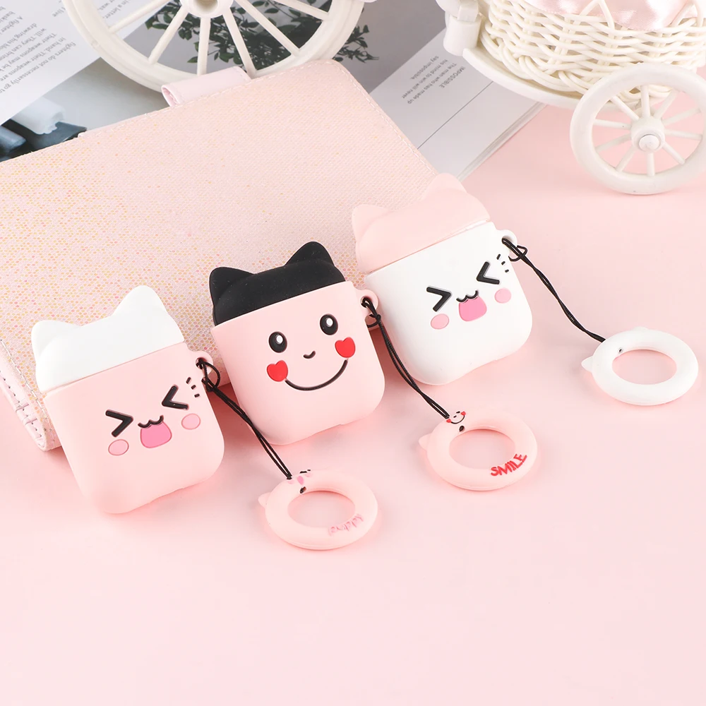 Kawaii мультяшный наушник противоударный чехол для кожи любовь Улыбка кошка из мягкого силикона чехол беспроводной защитный чехол для Apple Airpods