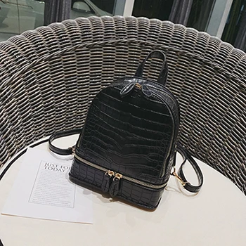Модный винтажный кожаный рюкзак из крокодиловой кожи, коричневые женские рюкзаки через плечо, сумки, маленький женский рюкзак, Mochila Escolar - Цвет: Black