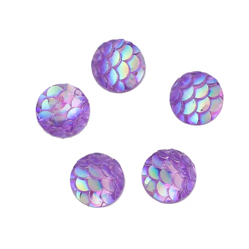 50PCs 8mm/12mm Resin Round Mermaid Fish Dragon Scale Dome Seals Cabochon Royal Blue AB Color For DIY Earring Jewelry Making