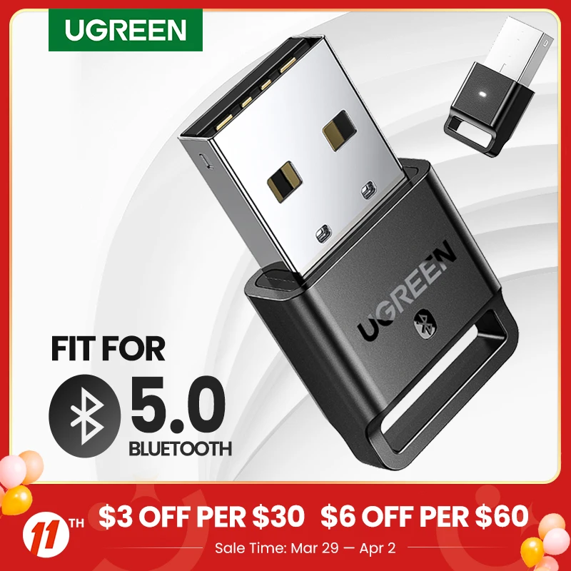 UGREEN-Adaptador USB Bluetooth 4,0, transmisor y receptor Dongle inalámbrico para PC con Windows 10, 8, 7 XP, auriculares estéreo