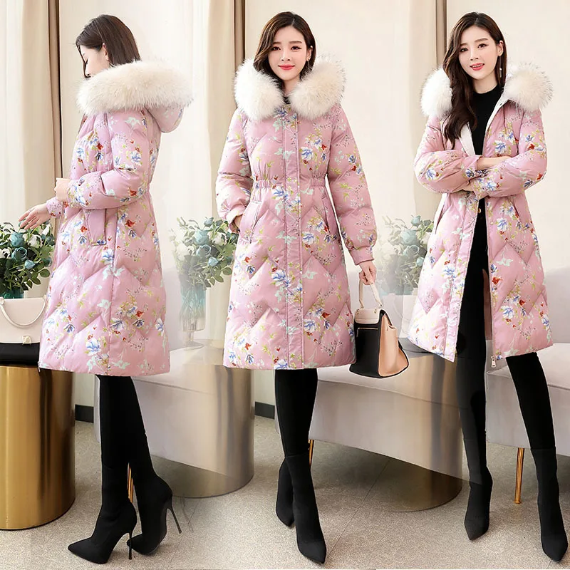 

2018 Winter Gjc8923-1 with Imitated Furs Women's Fashion Flower Hooded Cotton-padded Clothes Entity