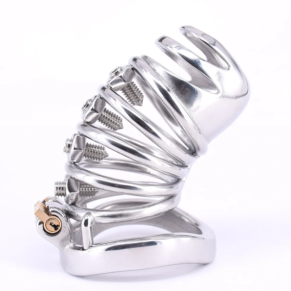 Long Spiked Chastity Device Stainless Steel Penis Cage Male Extreme Penis Cuffs Locked In Metal Cock Cage Sex Toys for