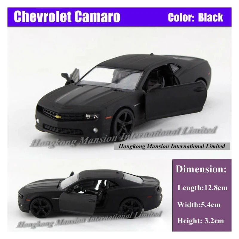 Precio bajo Coche de colección a escala 1:36 de Metal fundido a presión con licencia, modelo de coche para thevrolet Camaro, aleación extraíble, vehículo de juguete, color negro mate oXGmOWyn