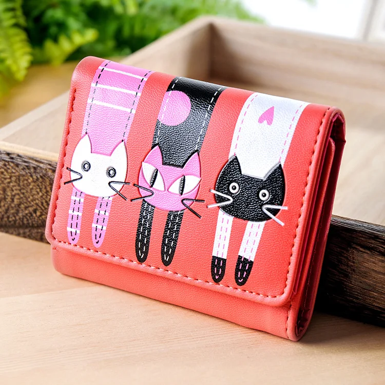 Для женщин кошельки корейский короткий студенческий кошелек маленький 30% мультфильм кошка милый женский кошелек портмоне карты сумка Кошелек для монет - Цвет: Watermelon Red