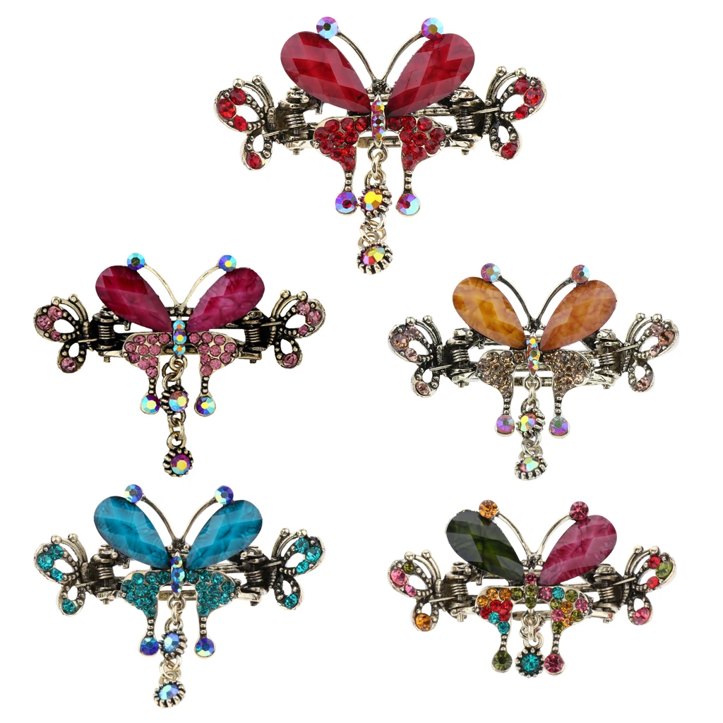 Vintage Butterfly Design No-slip Grip Metal Mini Jaw Clip,Rhinestone and Crystal Hair Claw Clip