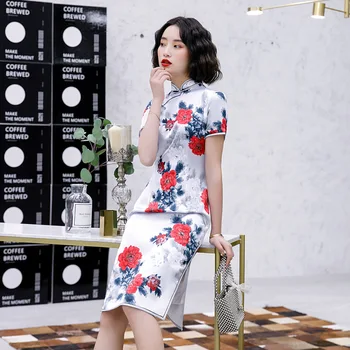 

New Rayon Short Chinese Traditional Women Qipao Vintage Oriental Female Cheongsam Novelty Chinese Formal Dress M L XL XXL 3XL 4X