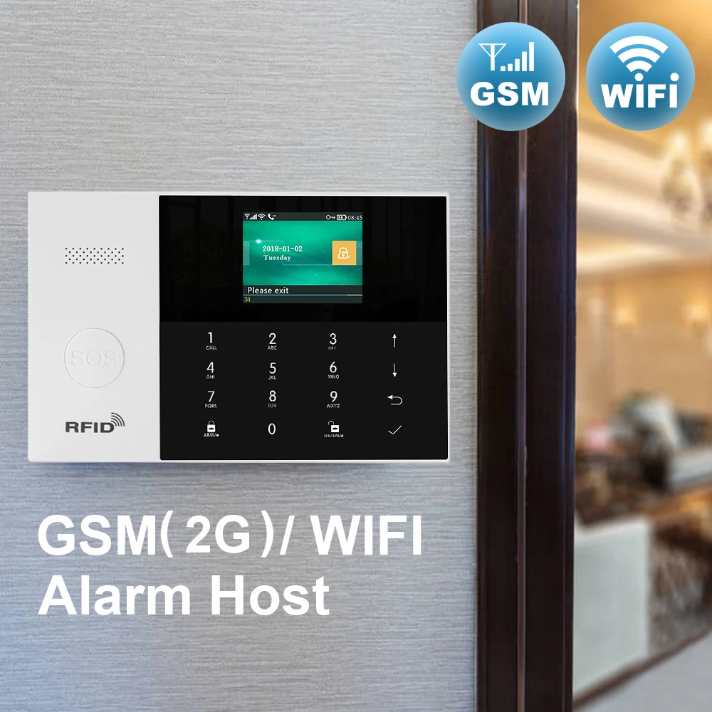 Awaywar 2,4 дюймов TFT wifi GSM охранная сигнализация, комплект, приложение, дистанционное управление, беспроводной рчид рычаг, снятие с проводной зоны
