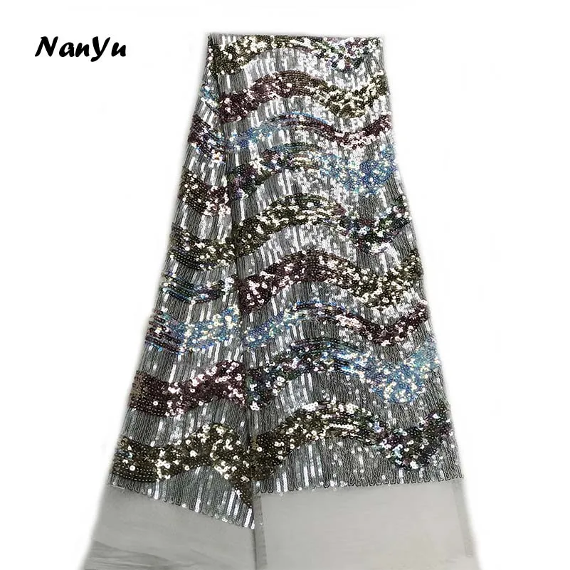 NanYu нигерийские кружевные ткани роскошная кружевная ткань с чистая ткань с блестками для свадебного платья - Цвет: color 5