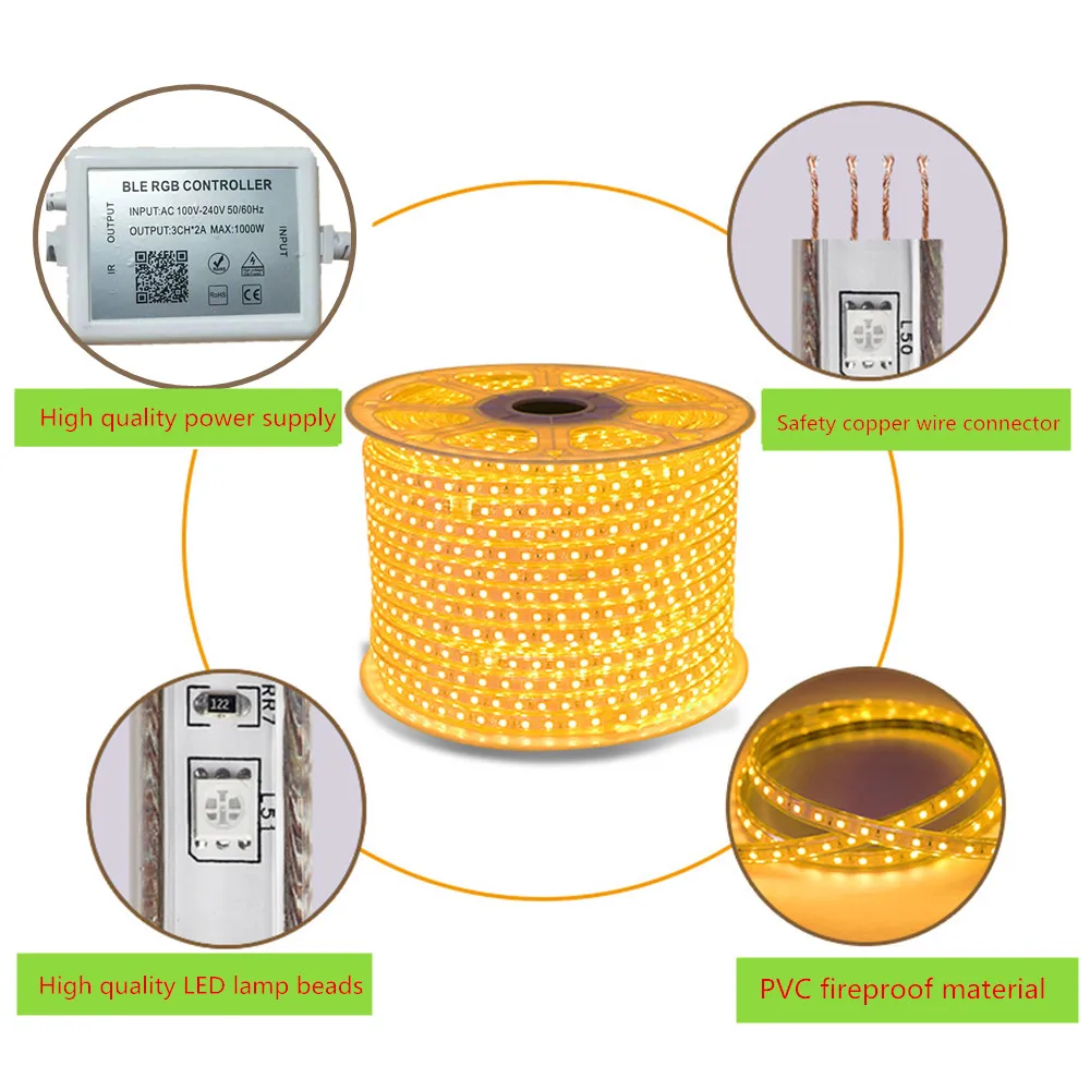 US $8.56 220V LED Strip Light 12V RGB SMD 5050 Tape Phone APP And Remote Control Waterproof Flexible Lights Outdoor Room Decoration Lamp