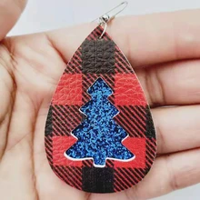 Новинка года. Двухсторонние блестящие серьги из искусственной кожи в виде рождественской елки. Модные серьги в форме листьев. Рождественские подарки