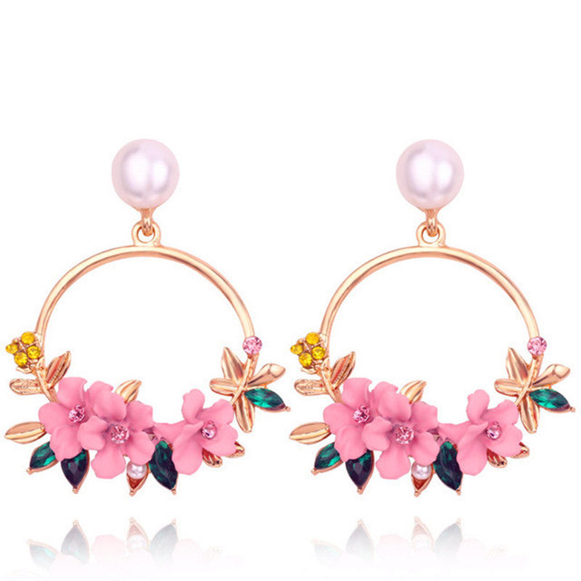 New Korean Acrylic Pink Geometric Earrings for Women Cute Romantic Round Flower Heart Candy Color Fashion Jewelry Brincos