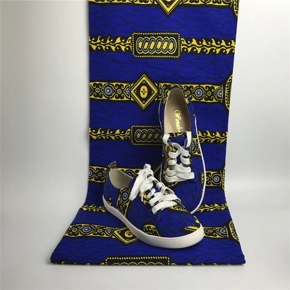 shoes and fabric Женские кроссовки, 6 ярдов, хлопчатобумажная восковая ткань, синий Высокий Верх, весна-осень, женские кроссовки, большие размеры 36-45, A99-6 - Цвет: shoes and fabric