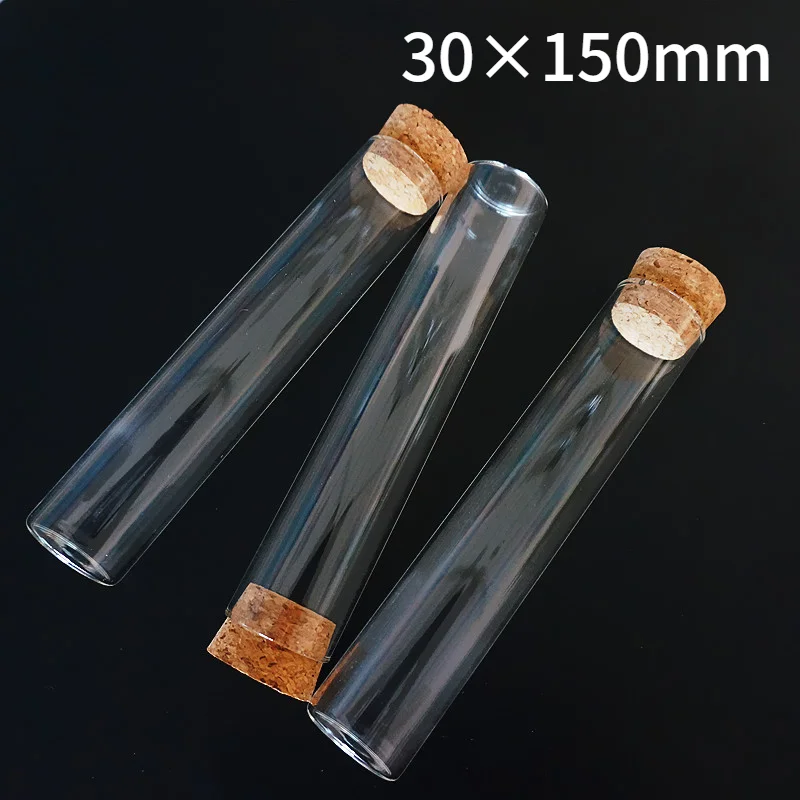 20pcs/pack Lab 15x150mm Transparent Flat Bottom Glass Test Tubes With Cork Wooden Stoppers For Laboratory Container