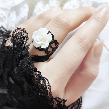 

Gothic Style Wedding Rings Women Cool White Black Rose Hollow Design Couple Rings 2020 Club Party Vintage Accessories