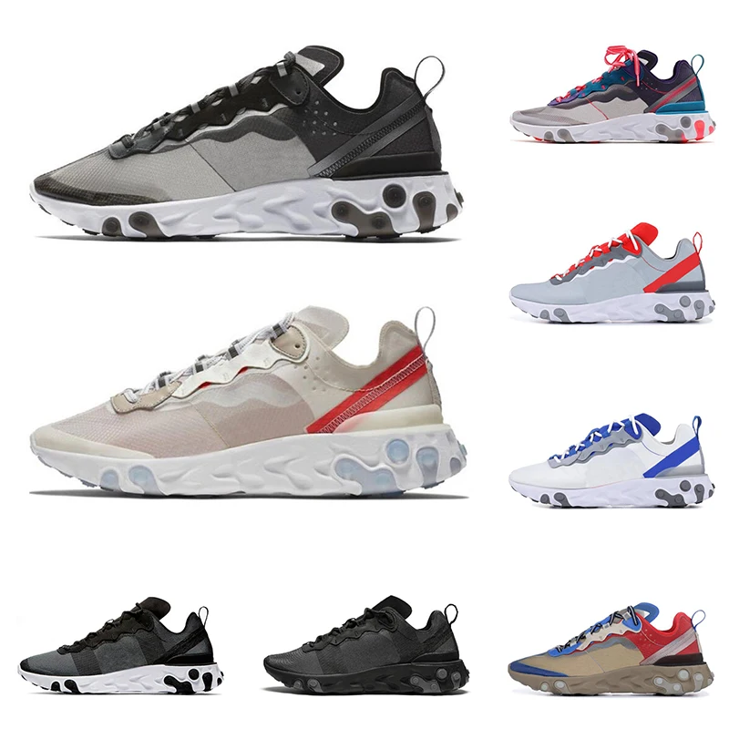 

New react element 87 55 running shoes for men women Light Bone triple black white royal Solar red mens trainers sports sneaker