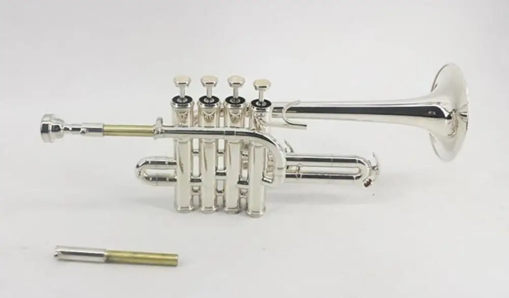 Professional New Silver Piccolo Trumpet 4 Piston Horn Bb/A 2 Leadpipe