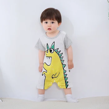 

2020 Baby Rompers Summer Lovely Baby Boy Girl Clothing Newborn Splicing printing Dino Short Sleeve Clothes Baby Jumpsuits