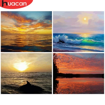 

HUACAN Paint By Numbers Sunset Landscapes Acrylic Drawing Canvas Oil Painting Sea Full Set For Adults Home Decoration Gift