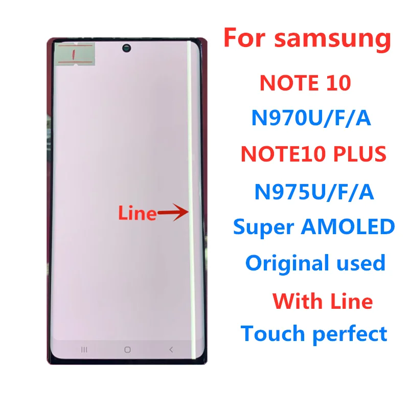 

Original Super AMOLED For Samsung note10 n970 note10plus n975 note10+ lcd with line screen assembly display touch screen