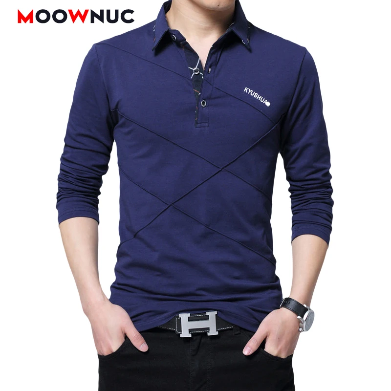 

Polos Shirt Mens Long sleeves 2020 New Fashion Cotton Hombre Men's Clothing Masculino Business Casual Slim 5XL MOOWNUC Shirts