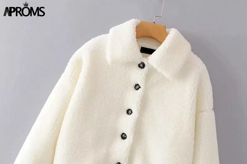 Aproms элегантная однотонная укороченная Женская куртка из овечьей шерсти на пуговицах, плотное теплое пальто, зимние мягкие короткие базовые куртки для женщин
