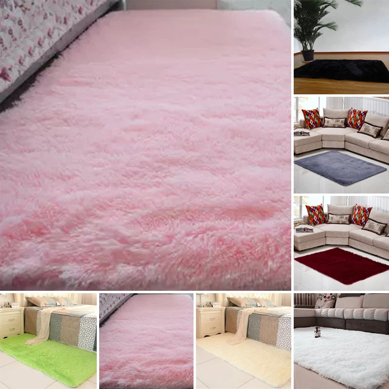 

Fluffy Rugs Anti-Skid Shaggy Area Bedroom Bathroom Carpet Dining Room kitchen Home Non Slip Floor Mat tapis salle de bain