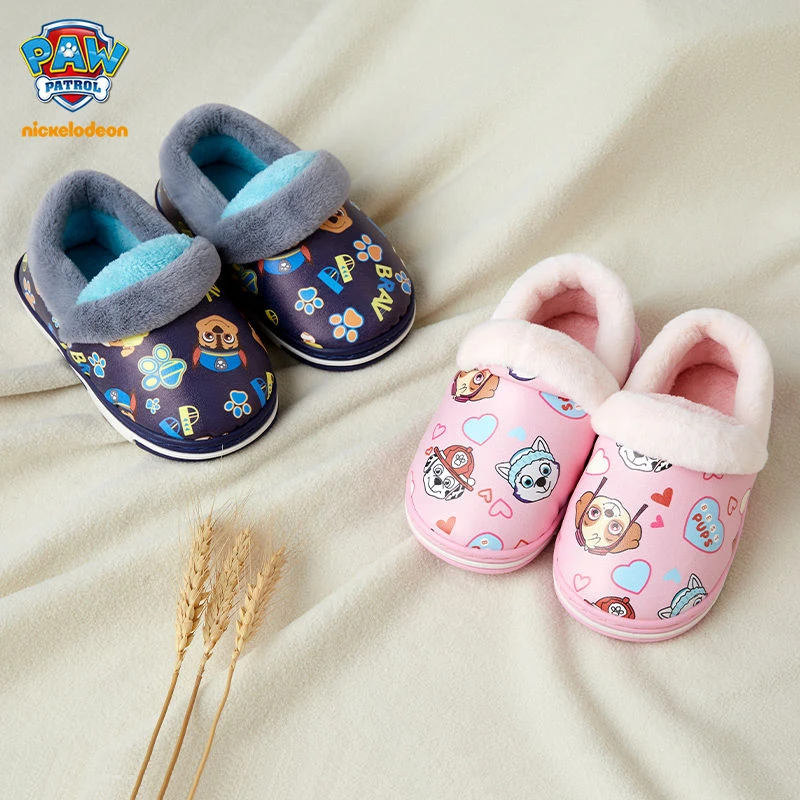 Zapatillas de invierno de la patrulla canina, pantuflas de felpa para niñas, bonitas de dibujos animados, zapatos cálidos de piel para interiores, zapatos para el de niña| -
