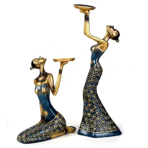 Синий 1 пара смолы старинный держатель для свечей абстрактная женская скульптура подсвечник Валентина дома прополка декоративные аксессуары для вечеринок - Цвет: Синий