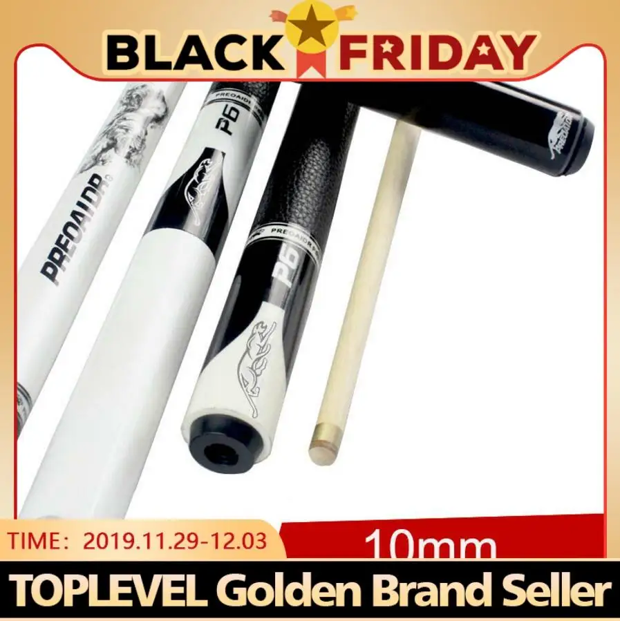 

Pool Cue Billiard Pool P6 5A Canadian Maple Shaft 13mm/11.5mm Tips 10mm With Extension Black/White Color Made In 2019