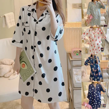 

Women Ladies Sleepwear Fashion Sexy V-neck Long Sleeve Nightgowns Imitation Ice Silk Sleepwear Dresses Women's Sleepwear Night