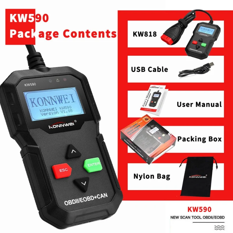 

OBD Diagnostic Tool KW590 Car Code Reader automotive OBD2 Scanner Support Multi-Brands Cars&languages