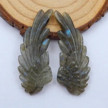 

New Arrival,Natural Gemstone Labradorite Hand Engraving Wing shape Cabochon Pairs 41x15x4mm,6.8g