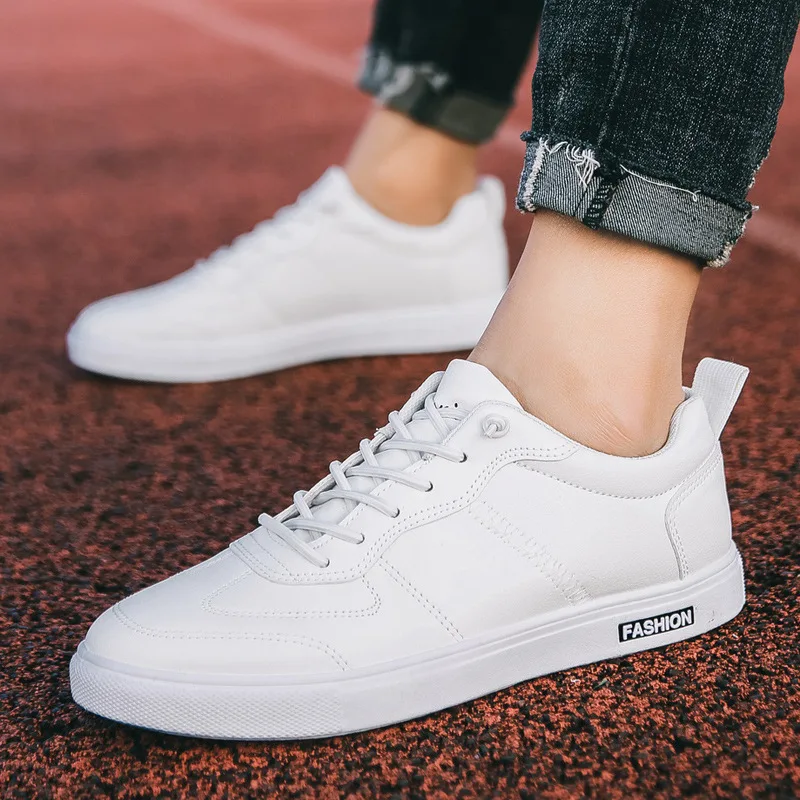 2021 Summer Autumn New Korean Style Men's Vulcanize Shoes Breathable Lace-up Shallow Flat PU Shoes Comfortable for Sport 4