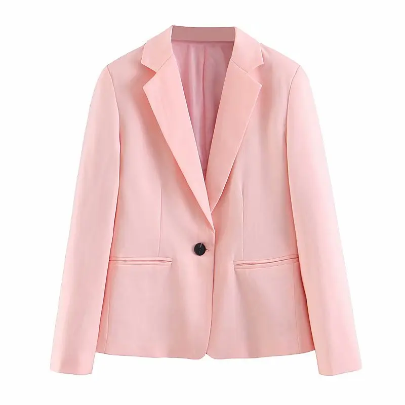 Женский офисный комплект из двух предметов, пиджак на одной пуговице, женский костюм, прямые брюки с высокой талией, розовые женские костюмы, 2 шт - Цвет: pink coat